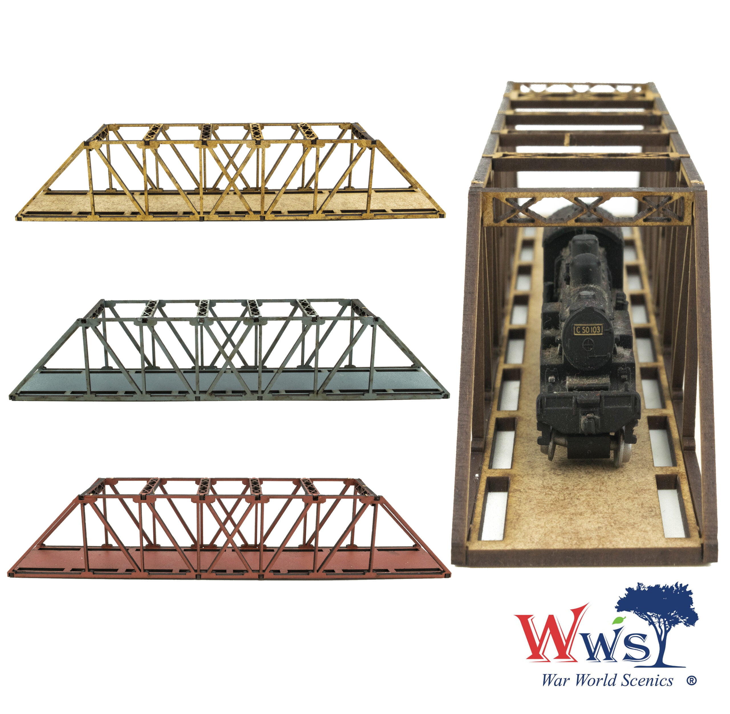 Outland Models Railroad Truss Bridge Black for Single Track with Piers Z Scale 
